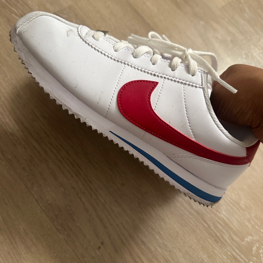 Nike Kids White Sneakers with Red Swoosh